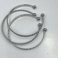 Vintage Set of 3 Silver Tone Cuff Bracelets Textured Twisted Stackable Ball Ends