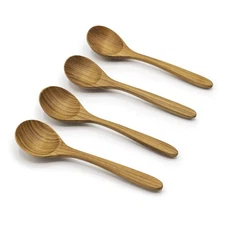 Round Wood Soup Spoons, Teak Tableware and Flatware Handcrafted from High Moi...