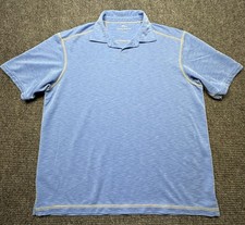 Tommy Bahama Polo Shirt Mens Large Blue Tencel Lyocell Knit Casual Short Sleeve
