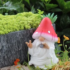 Funghi Fumatori Gnomi Divertenti Statua Giardino Esterno con Dito Medio Home Deco