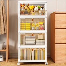TidyTrove 4-Tier Stackable Storage Bins with Wheels | 112L Total | Folding Organ