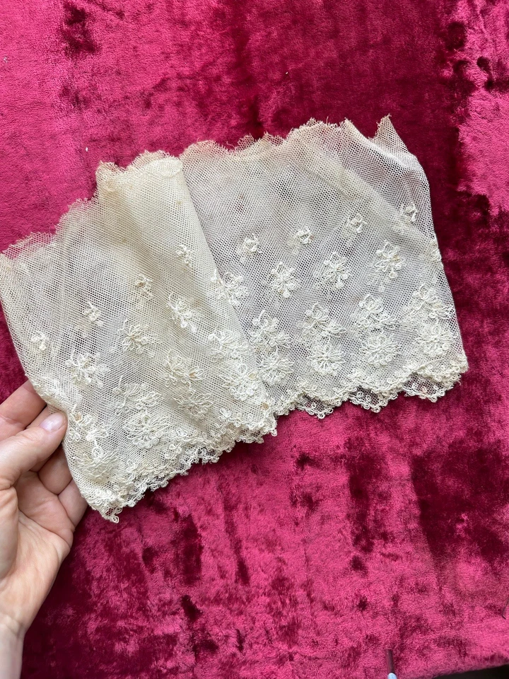 180 Cm Broderie Sur Tulle Dentelle Ancienne  - Photo 4/4