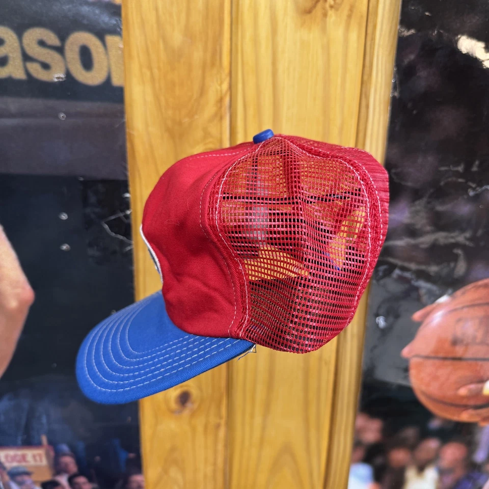 VINTAGE STP Hat Cap Snap Back Red Blue Mesh Trucker Patch Racing Mens 80s - Image 4 of 4