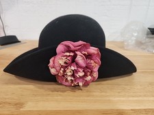 Vintage Arlin Black With Flower 100 Wool Felt Hat Made In The USA