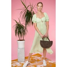 Rixo Neon Green Tammy Ruffle Silk Dress Size Small