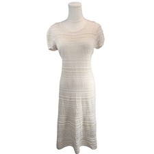 Ralph Lauren Crochet Dress Cream Midi Open Knit Boho Coastal Resortwear M Petite