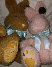 2x FAO Schwarz Plush 16" Him/Her Bunnies. Embroidered Foot Patches. New