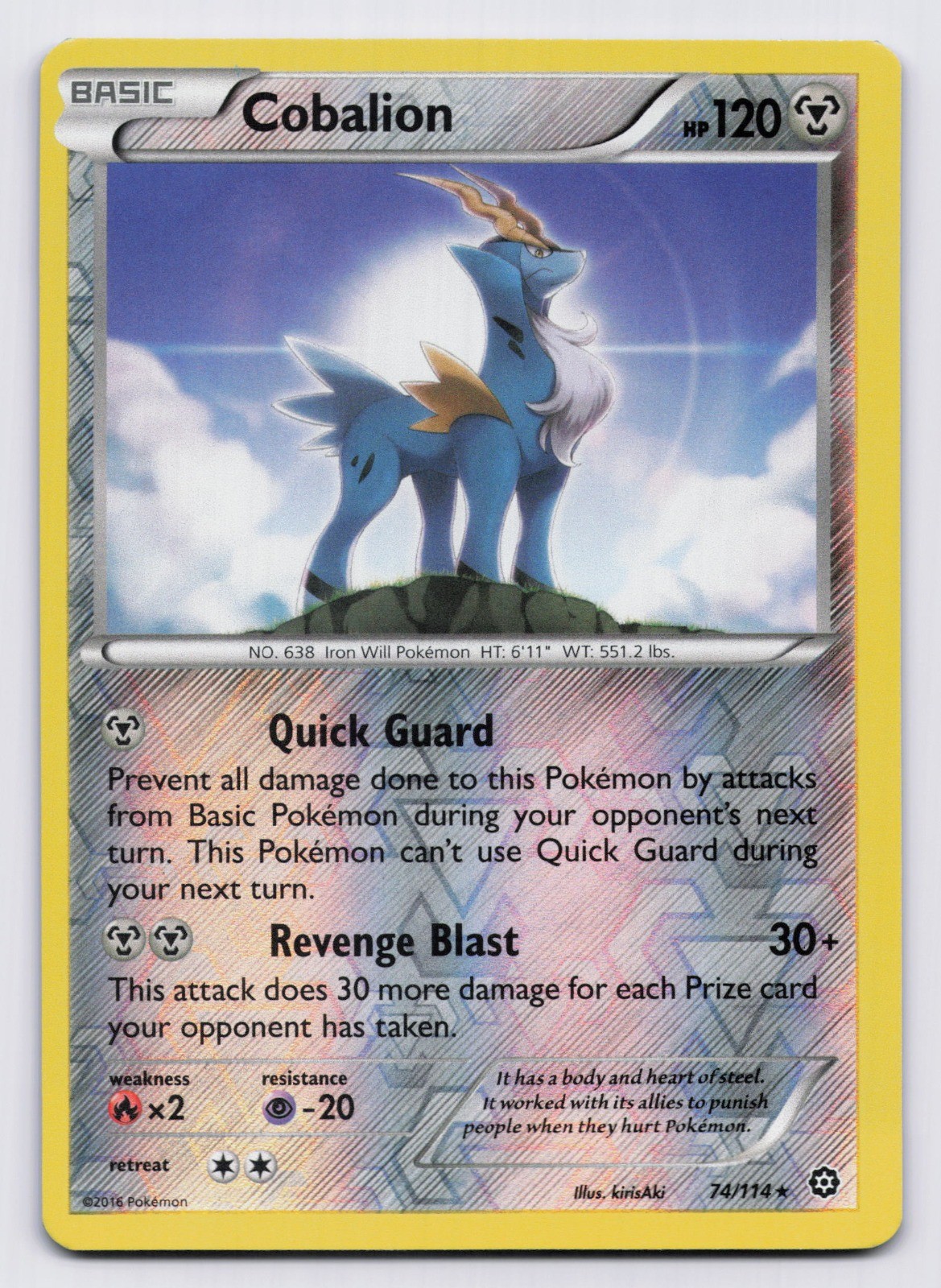 Cobalion Reverse Holo Rare XY - Steam Siege 74/114 NM