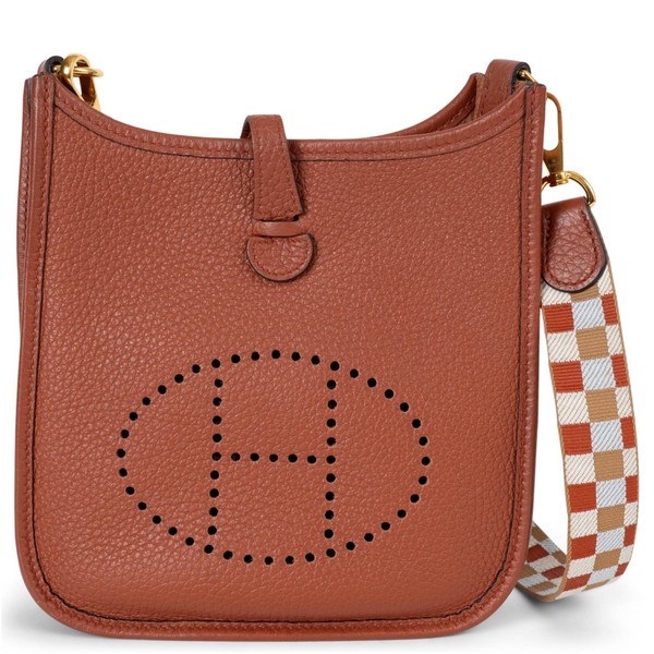 73332 authentische HERMES Cuivre Clemence Leder EVELYNE 16 MAXI QUADRILLE Tasche
