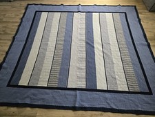 NAUTICA 100" 90" Cotton Reversible King Quilt Strip Blue White Bedspread