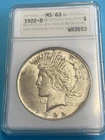 1922 D Peace Silver Dollar ANACS MS63 Lightly Toned Old Soapbox Holder Old ANA
