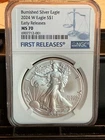 2024 W BURNISHED AMERICAN SILVER EAGLE NGC MS70 EARLY RELEASES-“FIRST RELEASES”