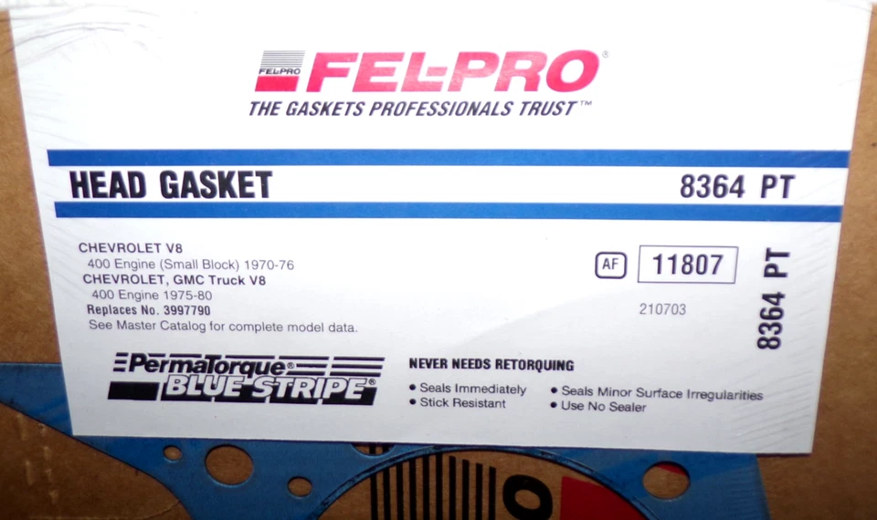 Прокладка головки блока цилиндров Fel-Pro 8364 PT для Chevy 400 куб. дюймов - Изображение 2 из 2