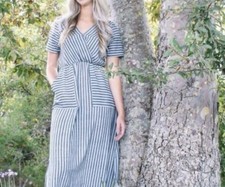 Ella Mara Chic Striped V-Neck Maxi Dress size S