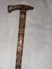 Hand Carved Wooden German Cane Walking Stick Bird Eagle Folk Art Hiking 35.5