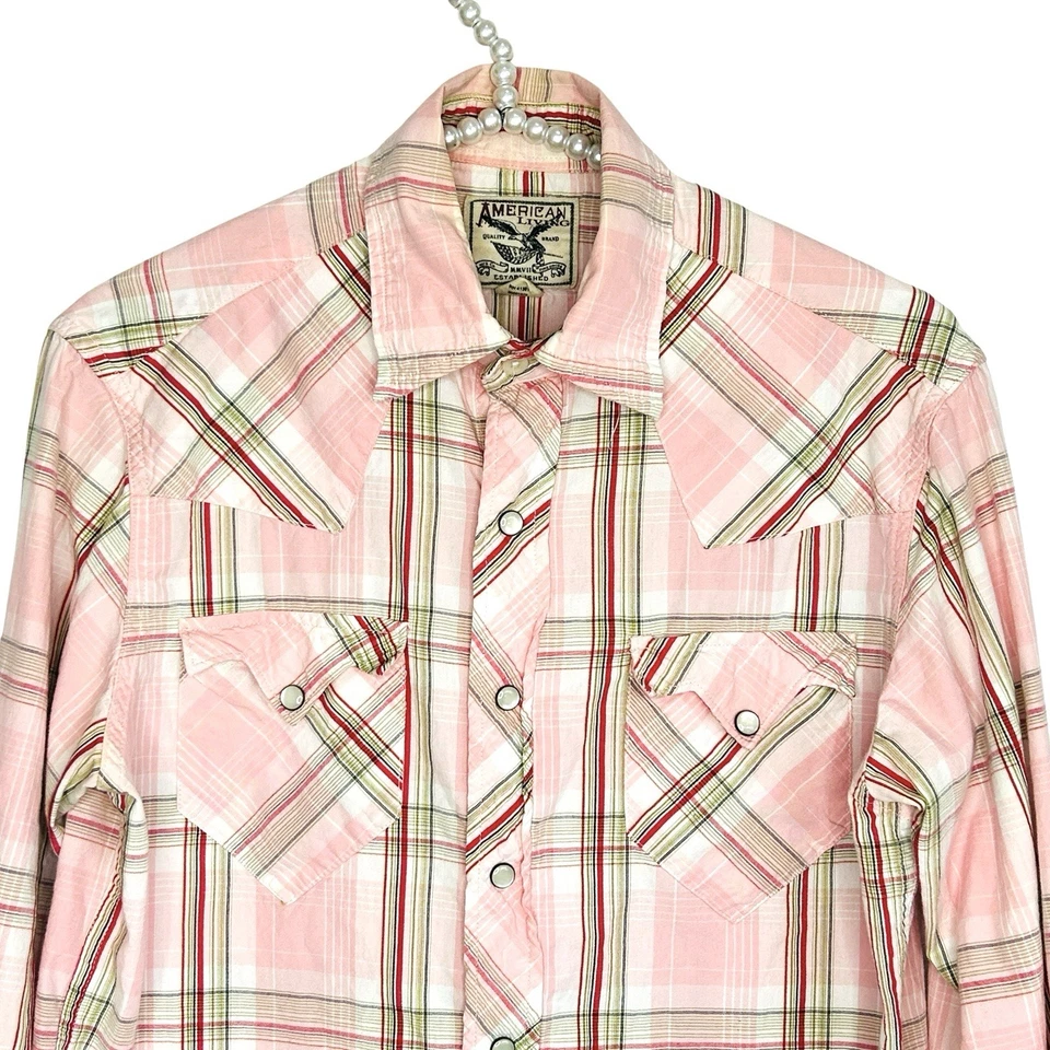 Camisa Western American Living Cuadros Pequeña Perla A Presión Rodeo Vaquera Indie Y2k Foto 3 de 4