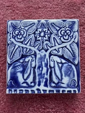 Rookwood Pottery Bunny Tree Tile Trivet Blue 2001