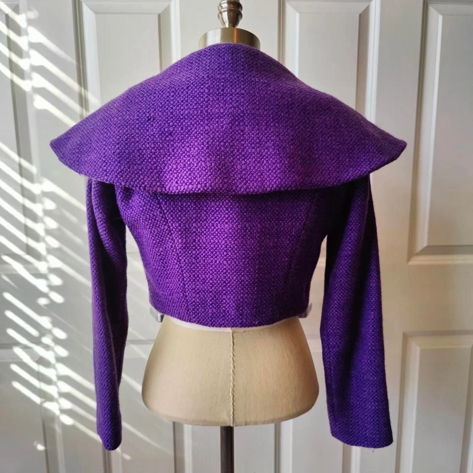 Vtg 1960s Mod Retro Tweed Purple Cropped Wool Peacoat GoGo Shawl Lord & Taylor S - Image 4 of 4