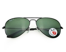 Ray-Ban Sunglasses RB3025 Aviator Classic Black Frame Polarized Green Lens 58mm