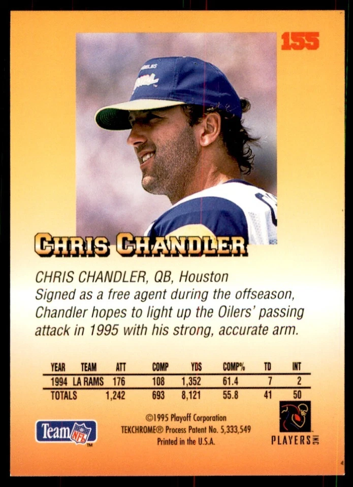 1995 Playoff Chris Chandler Football Cards #155 - Image 2 of 2