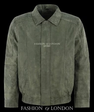 Men's Blouson Leather Jacket Olive Buffed Effect Soft Real Leather Bomber Jacket