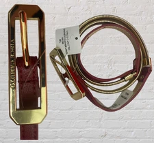 Vince Camuto Synthetic Leather Metal Narrow Belt Women Red-Yellow M/L Size