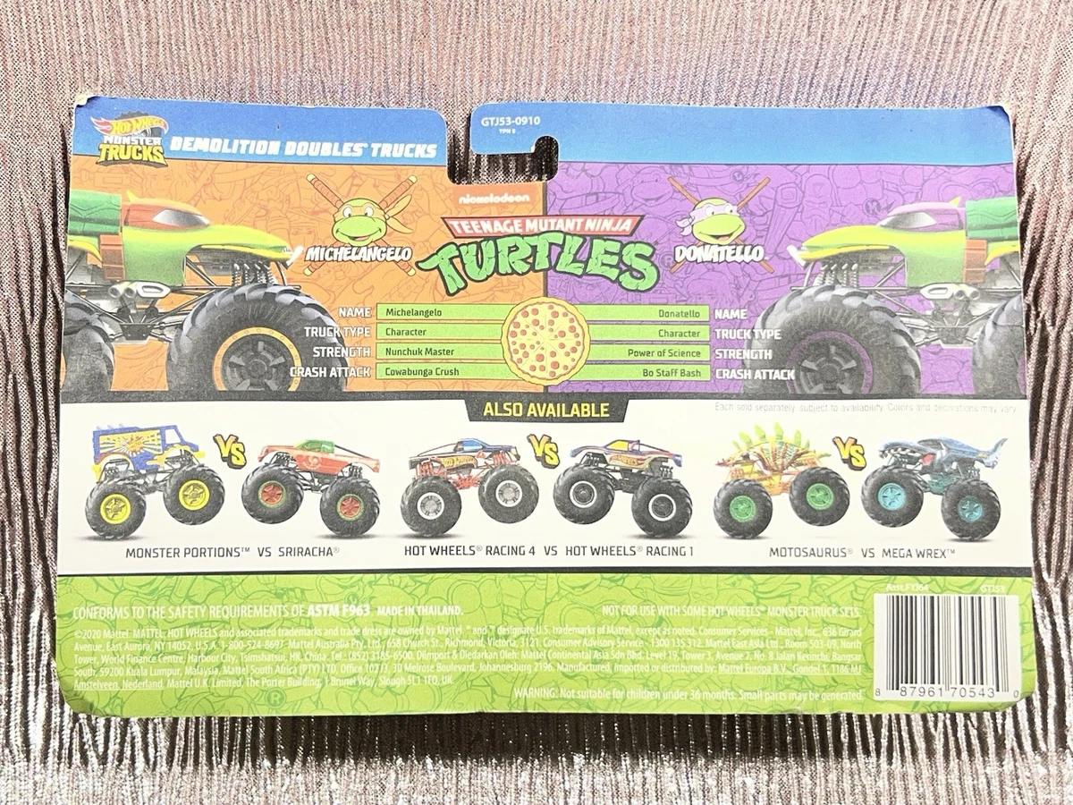 B3 Hot Wheels Monster Trucks TMNT Michelangelo Donatello Demolition Doubles New
