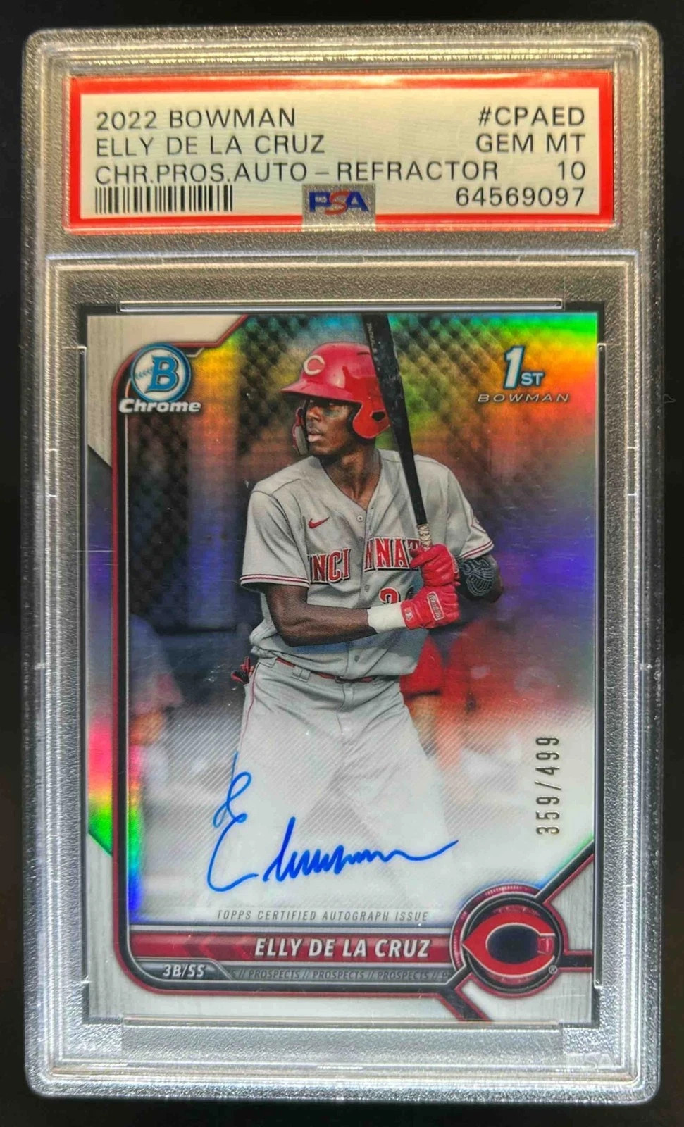 2022 Bowman Chrome ELLY DE LA CRUZ 1st Refractor Auto #CPA-ED RC /499 PSA 10