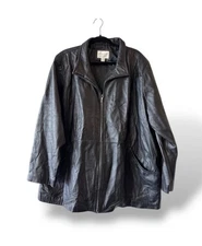 Worthington Genuine Lambskin Leather Jacket Women's 3X Black Zip Front Y2K Soft