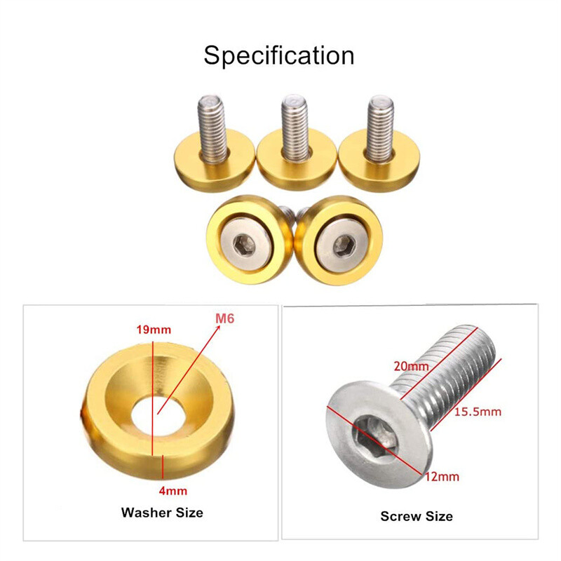 20X Gold XYC BILLET ALUMINUM FENDER/BUMPER WASHER/BOLT ENGINE BAY - Foto 1