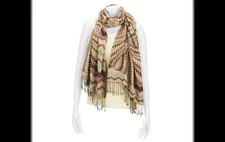 Collection 18 AbstractCircles 28" x 80" Scarf w/Fringe Silver Multi A227320 J