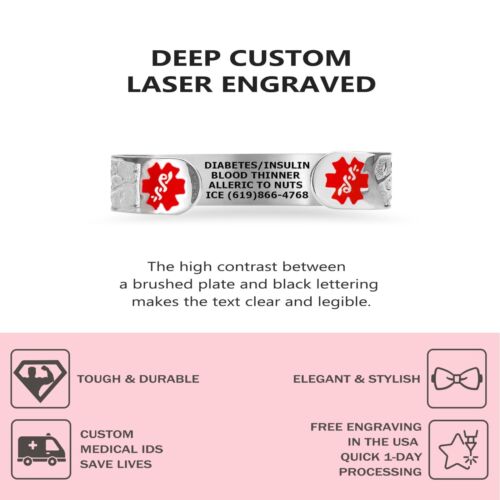 Divoti Bellissimo Bracciale ID Medico Oliva, Regolabile (si adatta a 6,5-8,0") - Foto 2 di 15