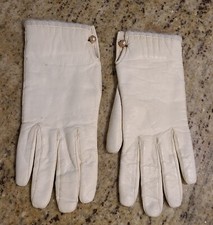 Vintage Size S Cream Soft Leather Knit Lined 8" Gloves Italy Wrist Button