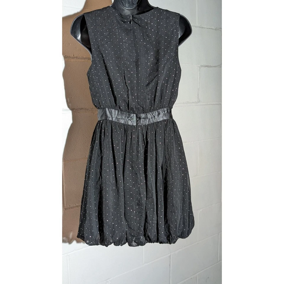 XXI Black Silver Polka Dot Sleeveless Bubble Dress with Bow Belt Party Small - Image 3 of 4