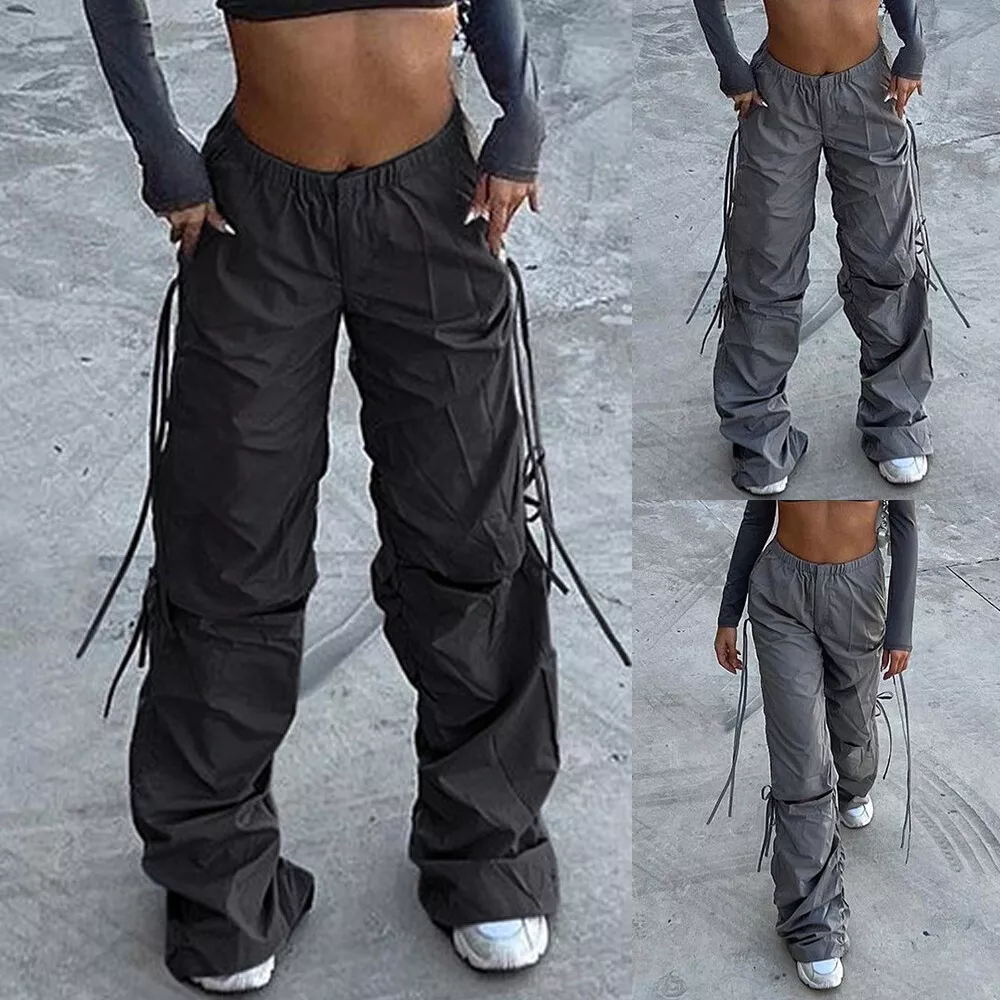 Women's Cargo Pants Casual Lace Up Cool Loose Drawstrings Holes