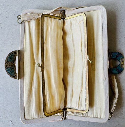 Antique Victorian French silk embroidered floral handbag purse with enamel clasp - Bild 7 von 8