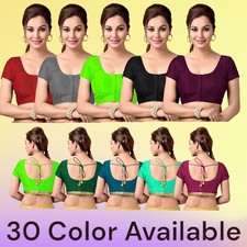 Solid Ready Made Blouse / Choli Short Sleeve Hook  Eye For Women RB05
