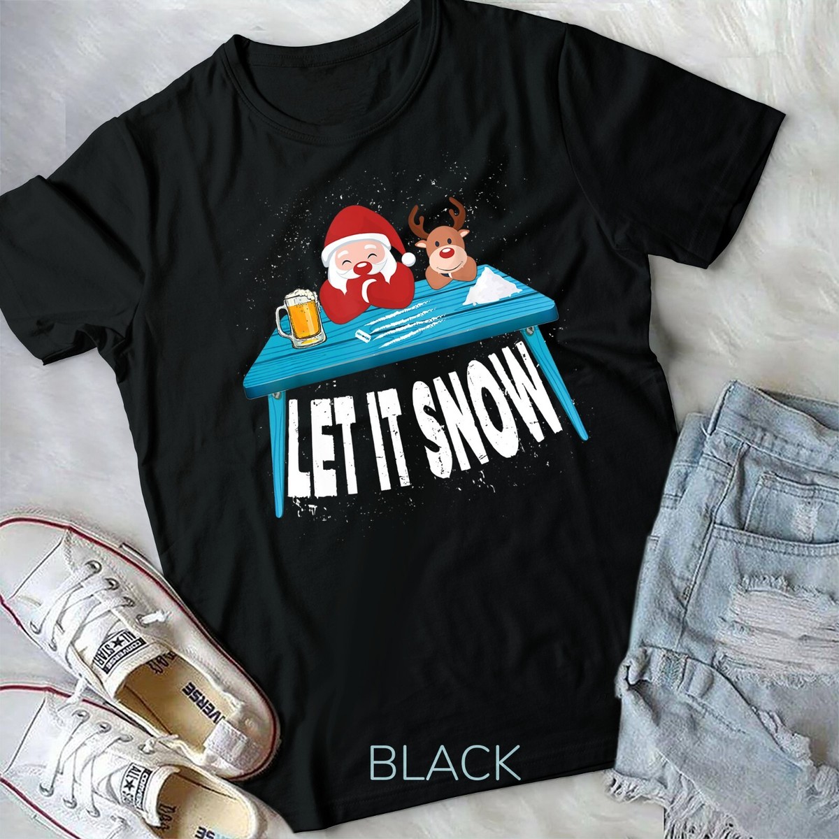 Funny Christmas - Let It Snow - Santa Doing 3 Lines Of Coke T-Shirt Funny Christmas - Let It Snow - Santa Doing 3 Lines Of Coke T-Shirt