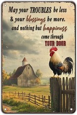 Funny Chicken Farmhouse Rooster Crowing Farm Tin Metal Sign 8x12