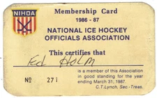 1986-87 National Ice Hockey Officials Association Membership Card