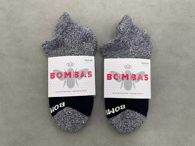 2 pairs Bombas Women's Tri-Block Marl Ankle socks - Size Medium Grey & Black