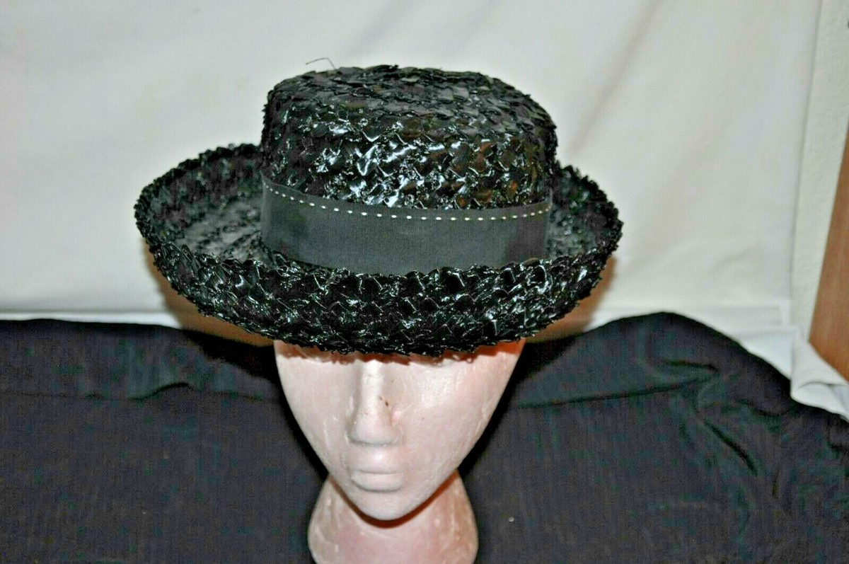 Vintage Black Straw Hat, Ladies Pillbox Style, Weaved, Union Made Vtg 60s Women Pillbox Hat Union Made Raffia | Mercari main image 2