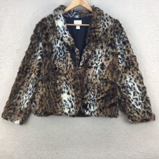 Chico's Brown Leopard Print Faux Fur Modacrylic Blend Jacket Women Size Uk M