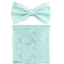 New Brand Q men's pre-tied bow tie  hankie paisley microfiber formal aqua green