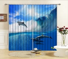 3D Blue Sea Dolphin ZHUA2425 Photo Curtain Window Blockout Fabric Amy 2023