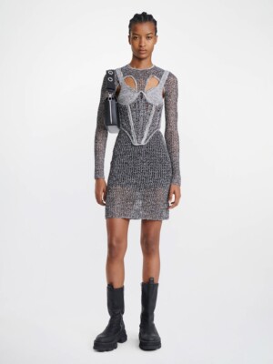 dion lee stirrup crochet mini dress Dion Lee Stirrup Crochet Mini Dress in Cream Marble
