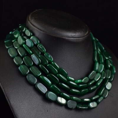 858 kt Natürliche 5 Strang Grüne Jade Ovale Form Perlen Damen Halskette JK-45E369