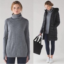 Lululemon SIZE 6 Sweat and Savasana gray wool turtleneck pocketed sweater
