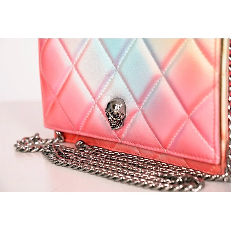 ALEXANDER MCQUEEN NUOVA BORSA A TRACOLLA ALEXANDER MCCHEEN rosa degradata OMBRA in pelle trapuntata teschio $1.290