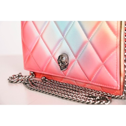 NEW $1,290 ALEXANDER MCQUEEN Pink Degraded OMBRE Leather QUILTED Skull FLAP BAG - Picture 5 of 18
